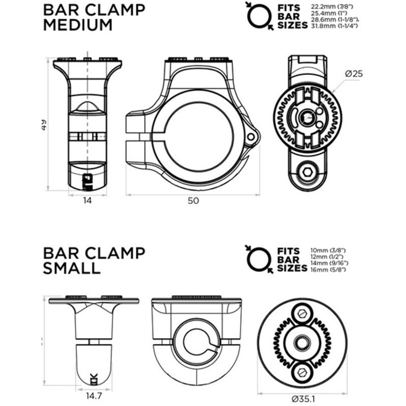 SOPORTE QUAD LOCK 360 BASE BAR CLAMP MEDIUM